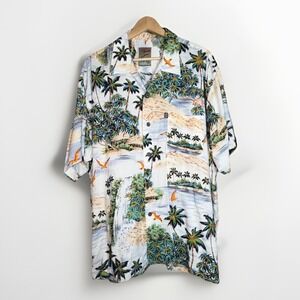 Pineapple Connections Hawaiian Palm Tree Button Up Shirt Size XL